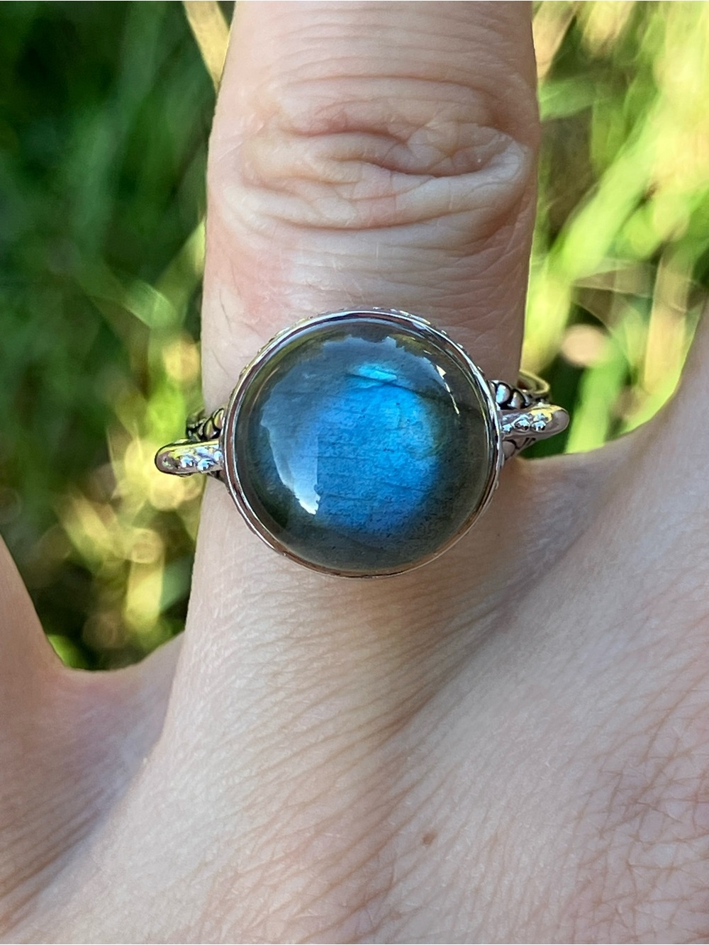 Natural Labradorite Sterling Silver Ring Size 6